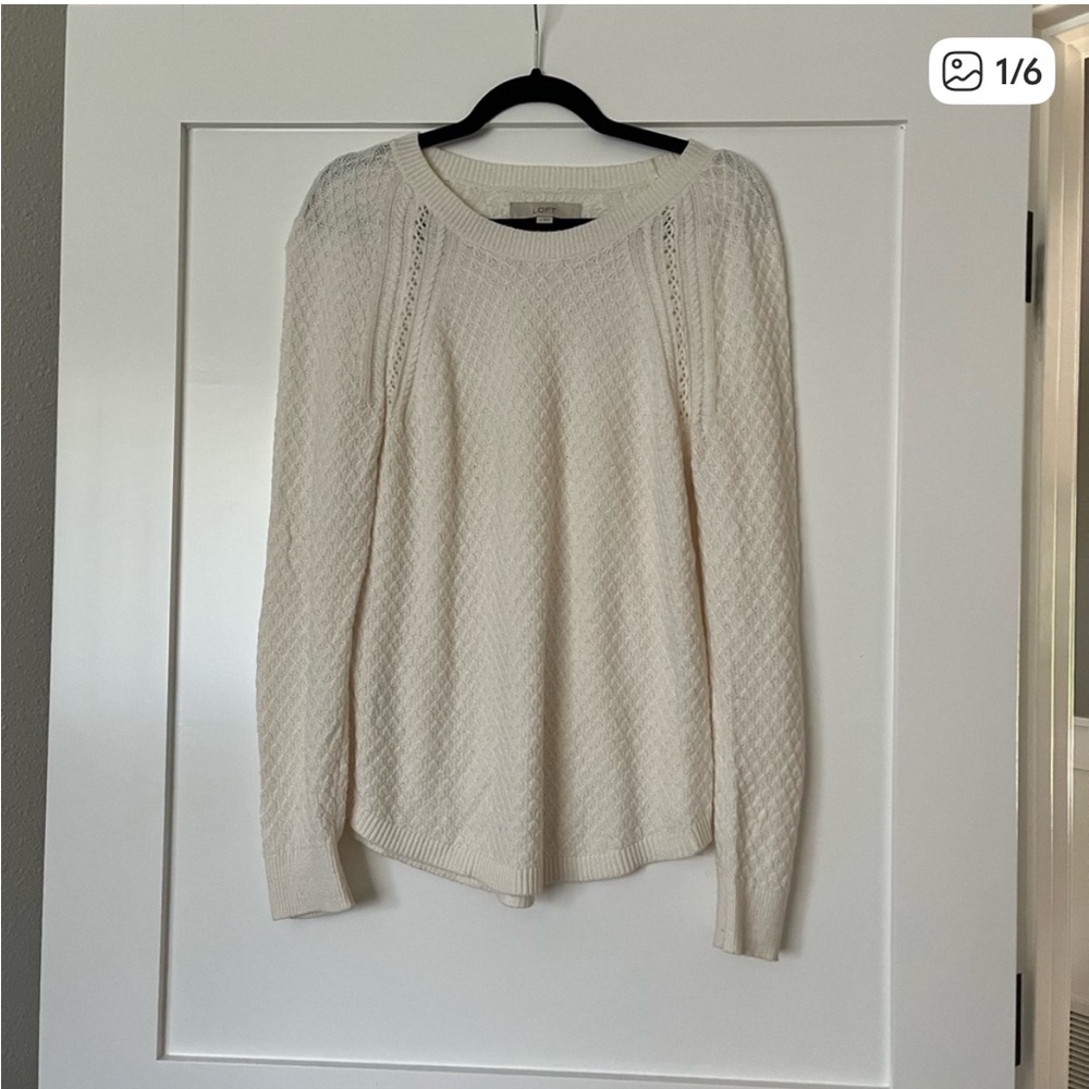 LOFT Cream Textured Crew Neck Sweater